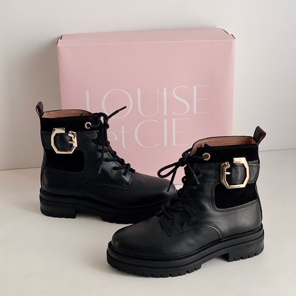 ✨New LOUISE ET CIE Saliha Lace Up Buckle Leather Combat Booties - Picture 1 of 10